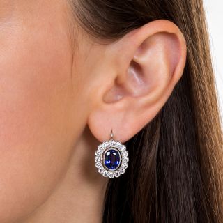 5.32 Carat Sapphire and Diamond Halo Earrings - GIA