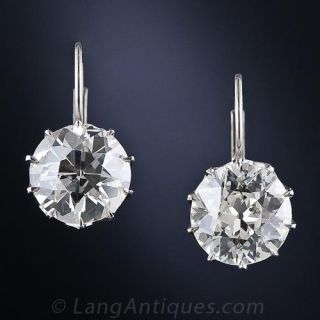 5.35 Carat Total Weight Antique Diamond Drop Earrings - 1