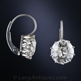 5.35 Carat Total Weight Antique Diamond Drop Earrings