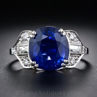 5.50 Carat Art Deco Sapphire and Diamond Ring