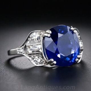 5.50 Carat Art Deco Sapphire and Diamond Ring
