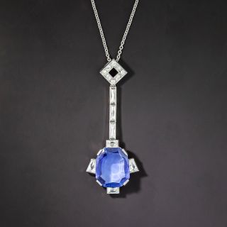 5.50 Carat No-Heat Burma Sapphire Diamond Art Deco-Style Necklace - 1