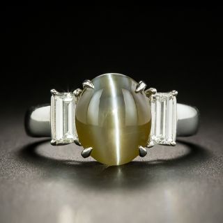 5.53 Carat Cat's Eye Chrysoberyl and Diamond Ring - 2