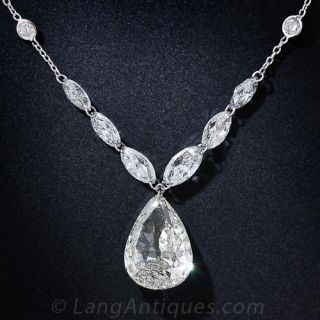5.75 Carat Center Antique Pear-Shape Diamond Necklace