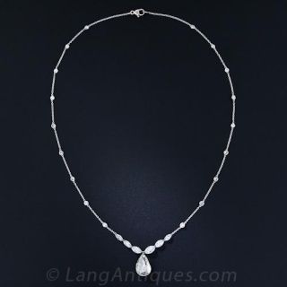 5.75 Carat Center Antique Pear-Shape Diamond Necklace