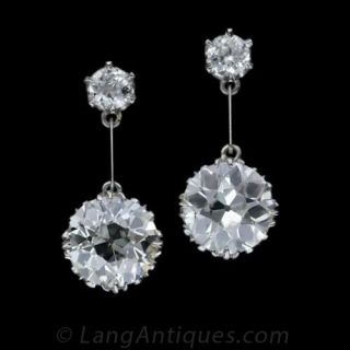 5.80 Carat Antique Style Diamond Drop Earrings