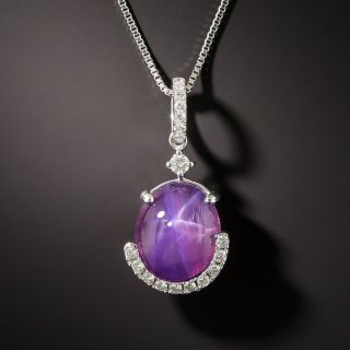 5.81 Carat Star Sapphire  Diamond Drop Necklace - - 1
