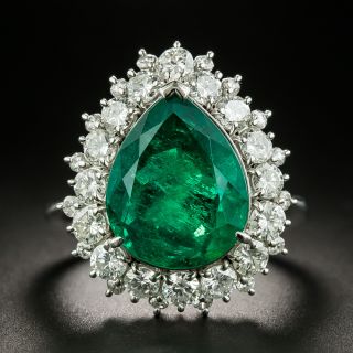 5.85 Carat Pear Shaped Colombian Emerald and Diamond Ring  - 1