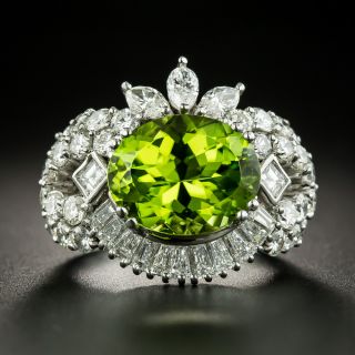 5.90 Carat Oval Peridot and Mixed Shaped Diamond Dome Ring - 1