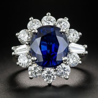 5.97 Carat Gem Australian Sapphire Platinum Diamond Ring - 1