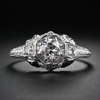 .50 Carat Art Deco Platinum Diamond and Calibre Sapphire Engagement Ring