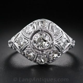 .50 Carat Center Platinum and  Diamond Early-Art Deco Ring