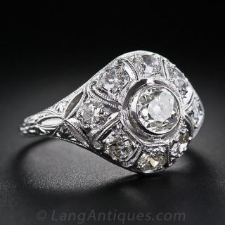 .50 Carat Center Platinum and  Diamond Early-Art Deco Ring