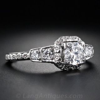 .50 Carat Platinum and  Diamond Art Deco Engagement Ring