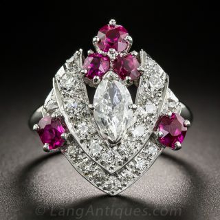 .54 Carat Marquise Diamond and Ruby Ring - GIA F SI1