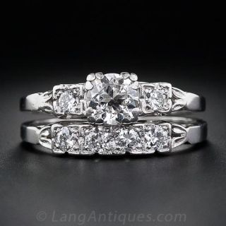 .55 Carat Vintage Platinum and Diamond Wedding Set