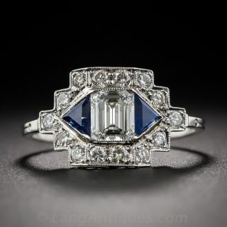 .56 Emerald-Cut Diamond and Sapphire Ring