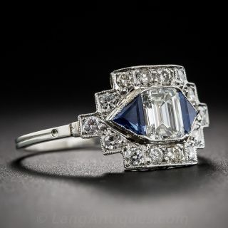 .56 Emerald-Cut Diamond and Sapphire Ring