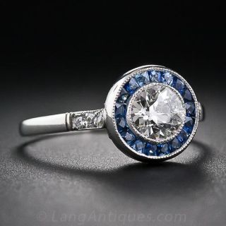 .57 Carat European-Cut Diamond and Sapphire Art Deco Style Ring