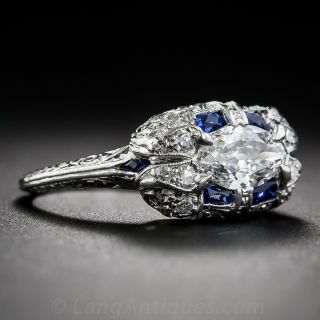 .58 Marquise-Cut Diamond and Sapphire Art Deco Ring