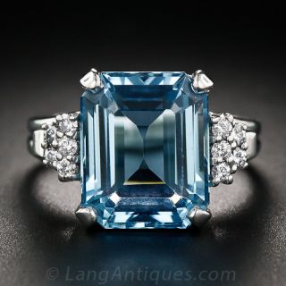 6.00 Carat Aquamarine Platinum and Diamond Ring