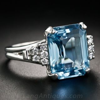 6.00 Carat Aquamarine Platinum and Diamond Ring