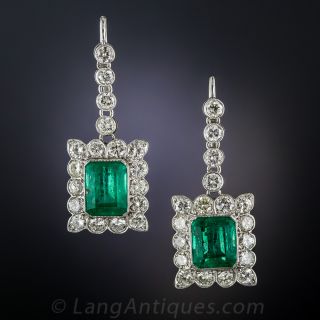 6.00 Carat Emerald and Diamond Drop Earrings
