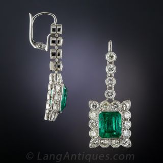 6.00 Carat Emerald and Diamond Drop Earrings