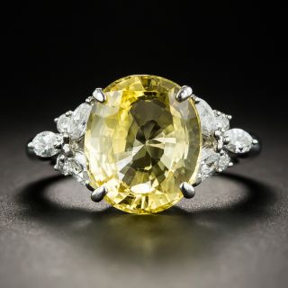 6.15 Ct No-Heat Ceylon Yellow Sapphire Platinum Diamond Ring (GIA) - 1
