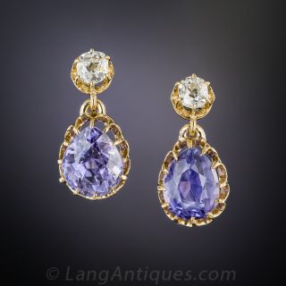 6.20 Carat Antique Natural Sapphire and Diamond Drop Earrings