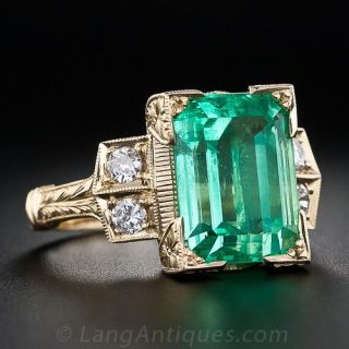 6.26 Carat Emerald and Diamond Ring in 18 Karat Yellow Gold