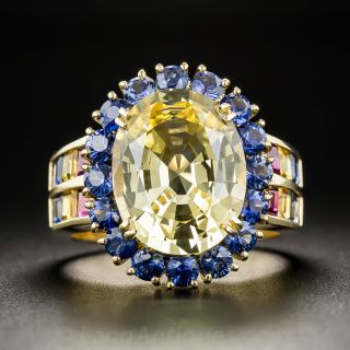  6.36 Ct. Natural No-Heat Yellow Sapphire and Blue Sapphire Ring