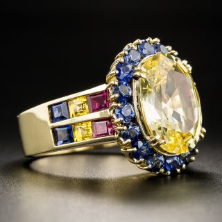  6.36 Ct. Natural No-Heat Yellow Sapphire and Blue Sapphire Ring