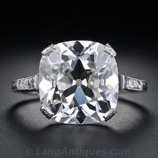 6.48 Carat Antique Cushion Cut Diamond Ring