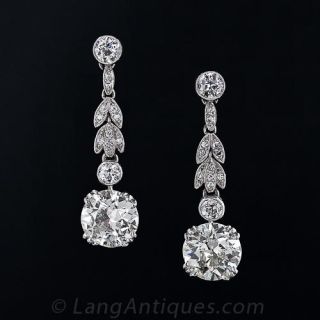 6.50 Carat Total Weight Antique Diamond Drop Earrings