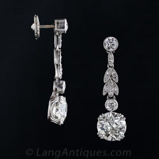 6.50 Carat Total Weight Antique Diamond Drop Earrings