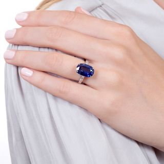 6.60 Carat Sapphire and Baguette Diamond Ring