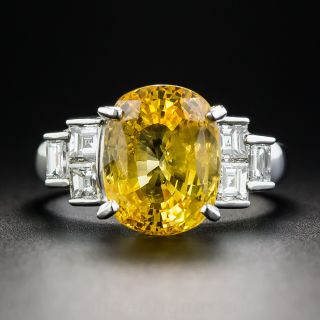 6.62 Carat Yellow Sapphire Platinum Diamond Ring