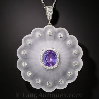 6.75 Carat Natural Color-Change Sapphire, Crystal and Diamond Pendant
