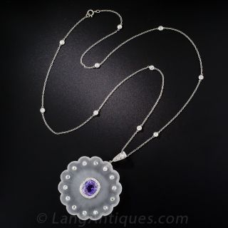6.75 Carat Natural Color-Change Sapphire, Crystal and Diamond Pendant