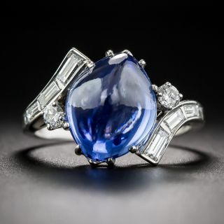 6.82 Carat Sugarloaf No-Heat Sapphire Platinum and Diamond Ring