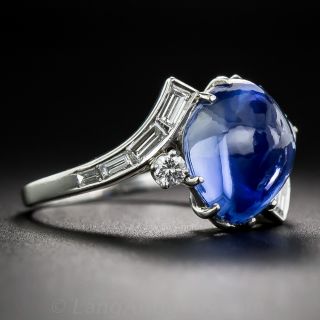 6.82 Carat Sugarloaf No-Heat Sapphire Platinum and Diamond Ring