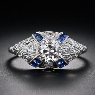 Art Deco Diamond Sapphire Engagement Ring 