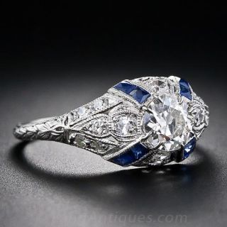 .60 Carat  Diamond Sapphire  Platinum Art Deco Engagement Ring 