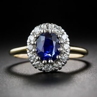 .60 Carat Sapphire, Diamond, Platinum and 14K Vintage Cluster Ring