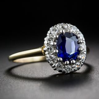 .60 Carat Sapphire, Diamond, Platinum and 14K Vintage Cluster Ring