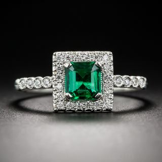 .61 Carat Emerald and Diamond Platinum Halo Ring