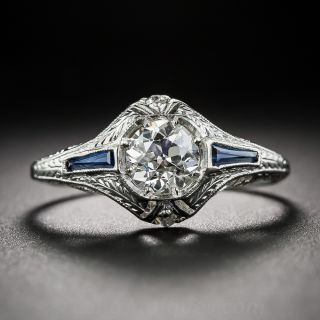 .62 Carat Art Deco Platinum, Diamond and Accent Sapphire Art Deco Engagement Ring