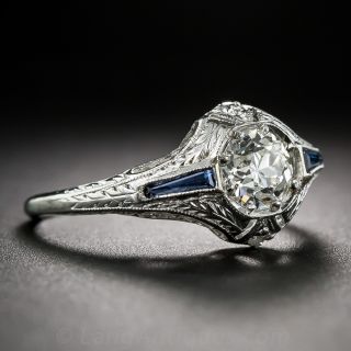 .62 Carat Art Deco Platinum, Diamond and Accent Sapphire Art Deco Engagement Ring