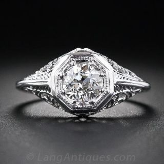 .63 Carat European-Cut Diamond Filigree Vintage Engagement Ring
